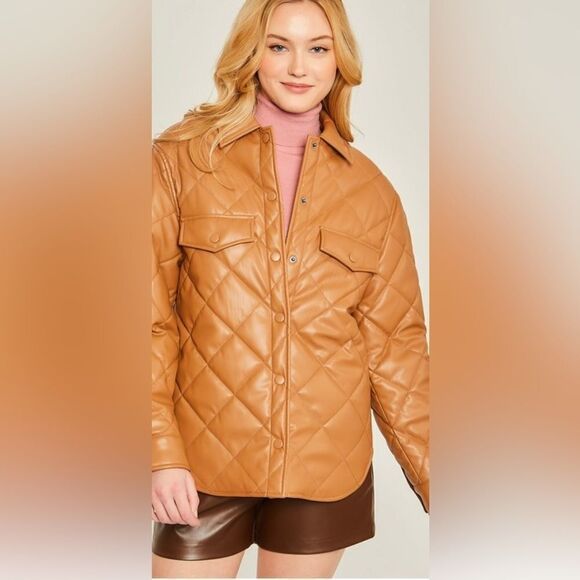 new leather effect quilted overshirt - Picture 4 of 13